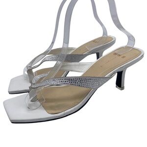 Black Suede Studio BSS Womens Shoes Estelle Sandals Sz 9.5 White Leather Heeled